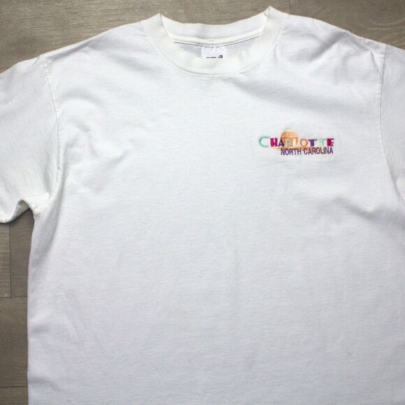 VTG 90s Charlotte NC Single Stitch T-Shirt Men’s L Anvil Embroidered USA - Picture 1 of 5